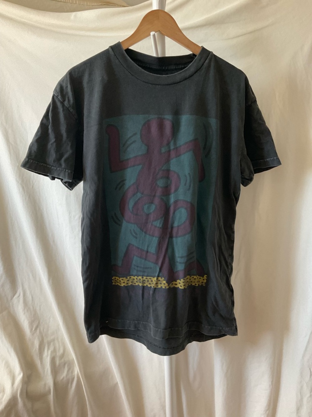 Abercrombie & Fitch Keith Haring Black Graphic Tee with Teal and Purple Accents